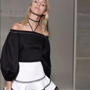 ALEXIS Intermix “Karen” black off shoulder blouse top w ties XS